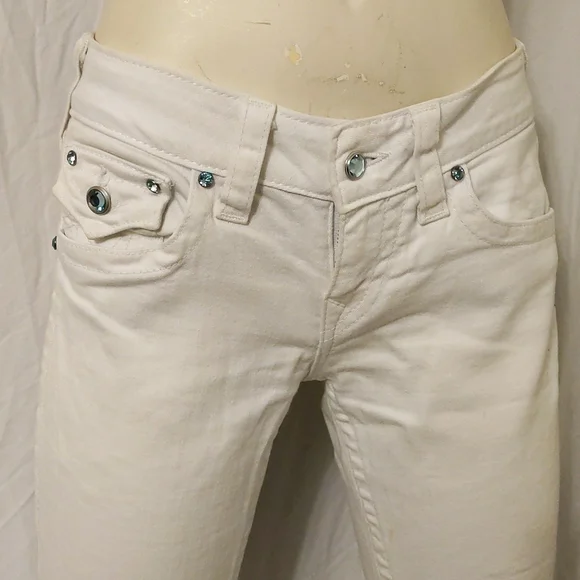 True Religion white boot cut jeans with blue crystals - Picture 2 of 10